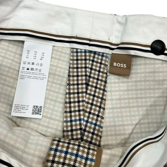 BOSS Beige Regular Fit Trousers in Checked Stretch Material 14 - Picture 4 of 5